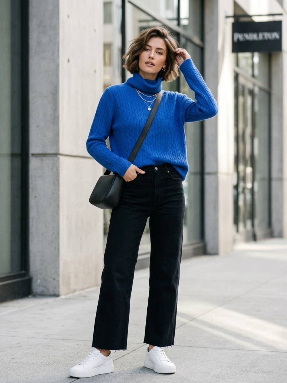 Pendleton Cobalt Blue Cable Turtleneck Sweater 100% Cashmere